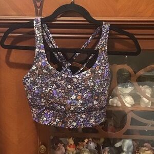 Lululemon Energy Bra, medium support, size 8, purple floral pattern